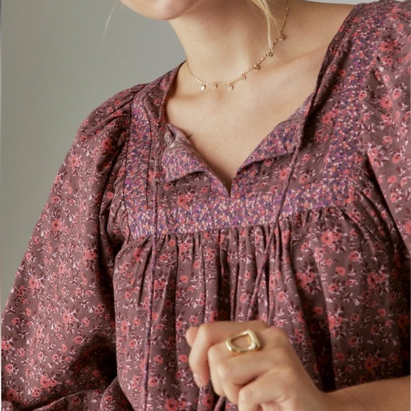 NWT Lucky Brand Long Sleeve Mix Print Peasant Top - Picture 4 of 11